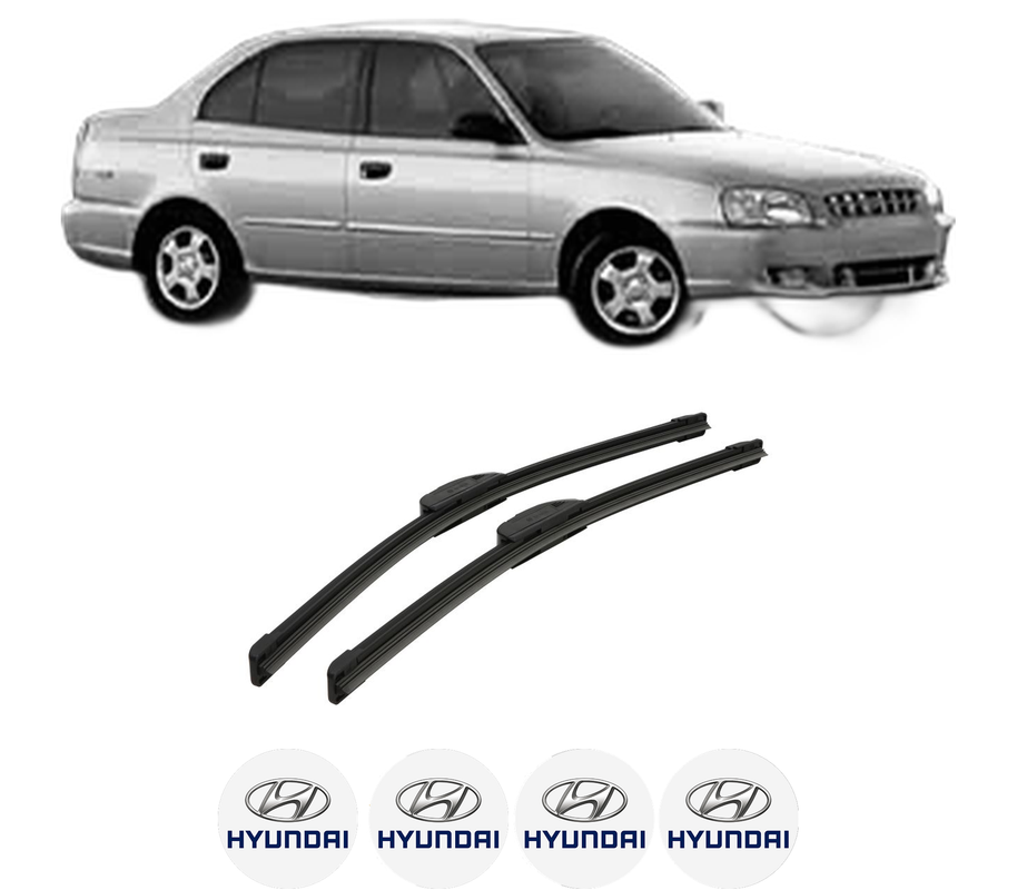 Set stergatoare auto HYUNDAI ACCENT II Saloon (LC) din 1999-2006, pentru parbriz auto, 2 bucati, Bosch Aerotwin Retrofit, din cauciuc siliconat rezistent, 4 Stickere Auto HYUNDAI