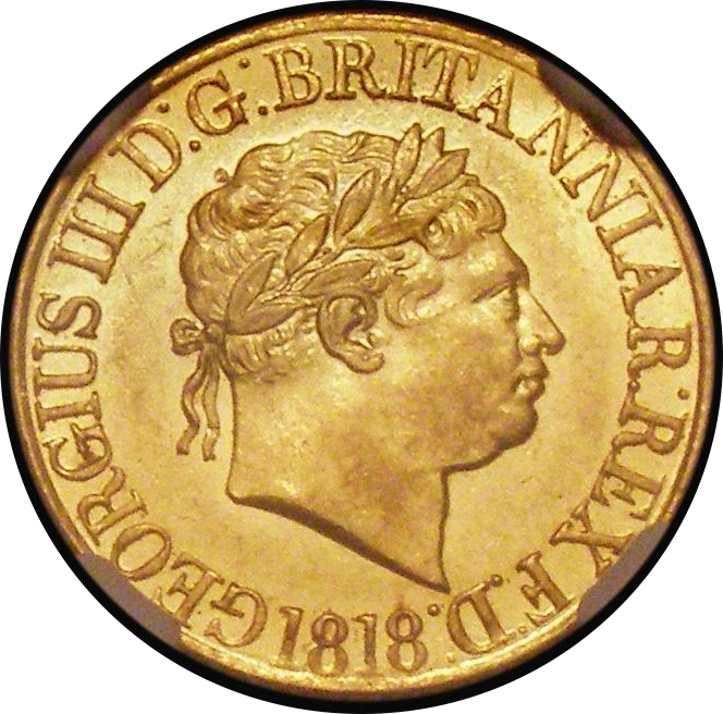 1818 sovereign - Descending Colon Obverse