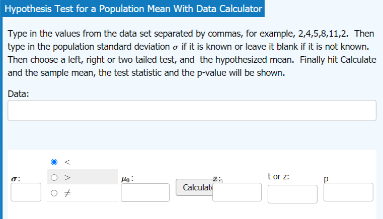 Hypothesis Test for a Mean With Data