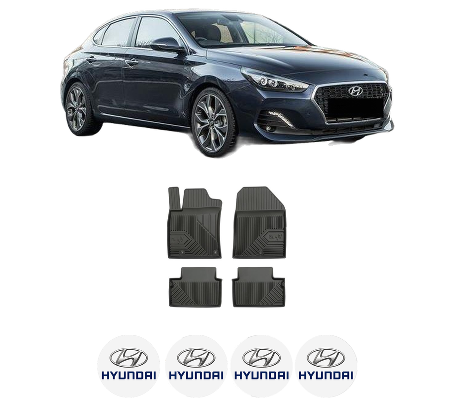 Set covorase presuri HYUNDAI i30 FASTBACK (PDE, PDEN) din 2017-2022, auto, din cauciuc thermoplastic, 4 Stickere auto cu HYUNDAI