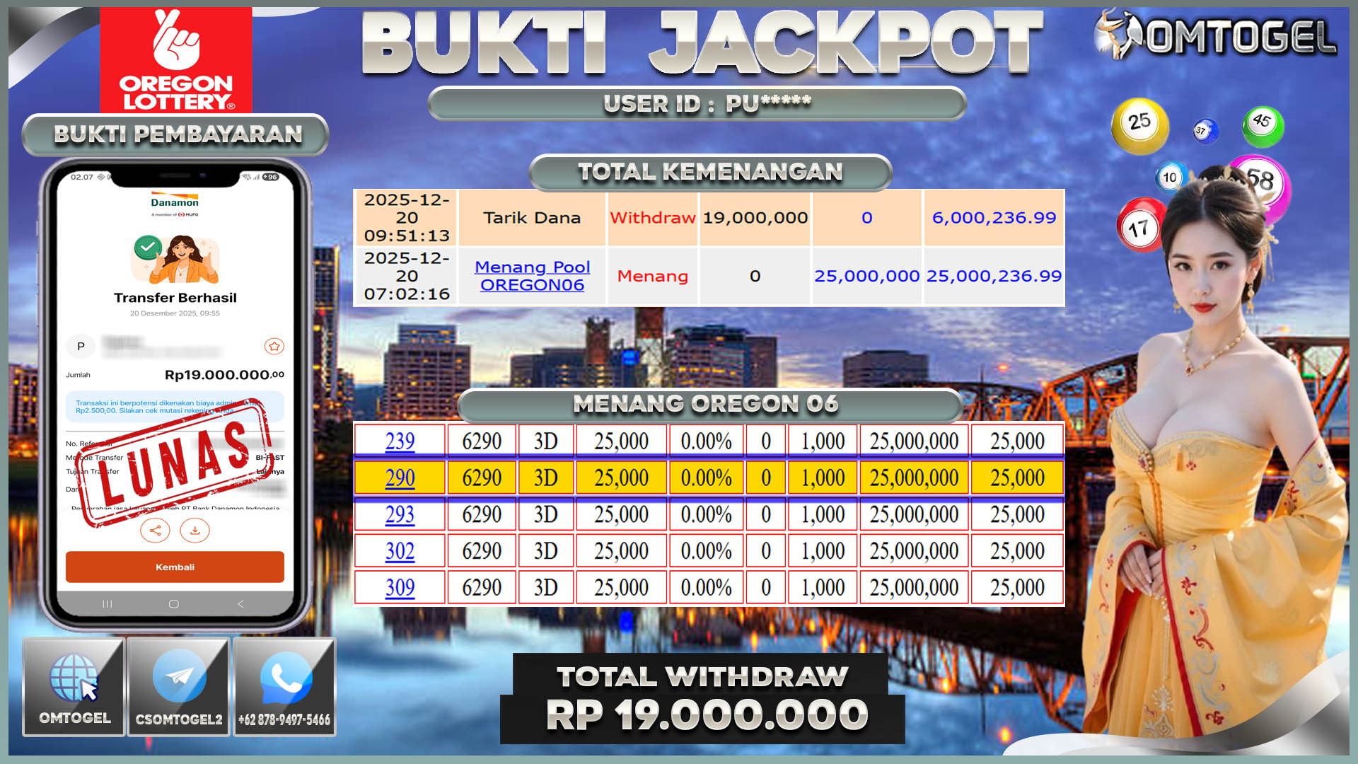 OMTOGEL JACKPOT TOGEL OREGON06 WIN 3D ,19 JUTA DI BAYAR LUNAS ,-