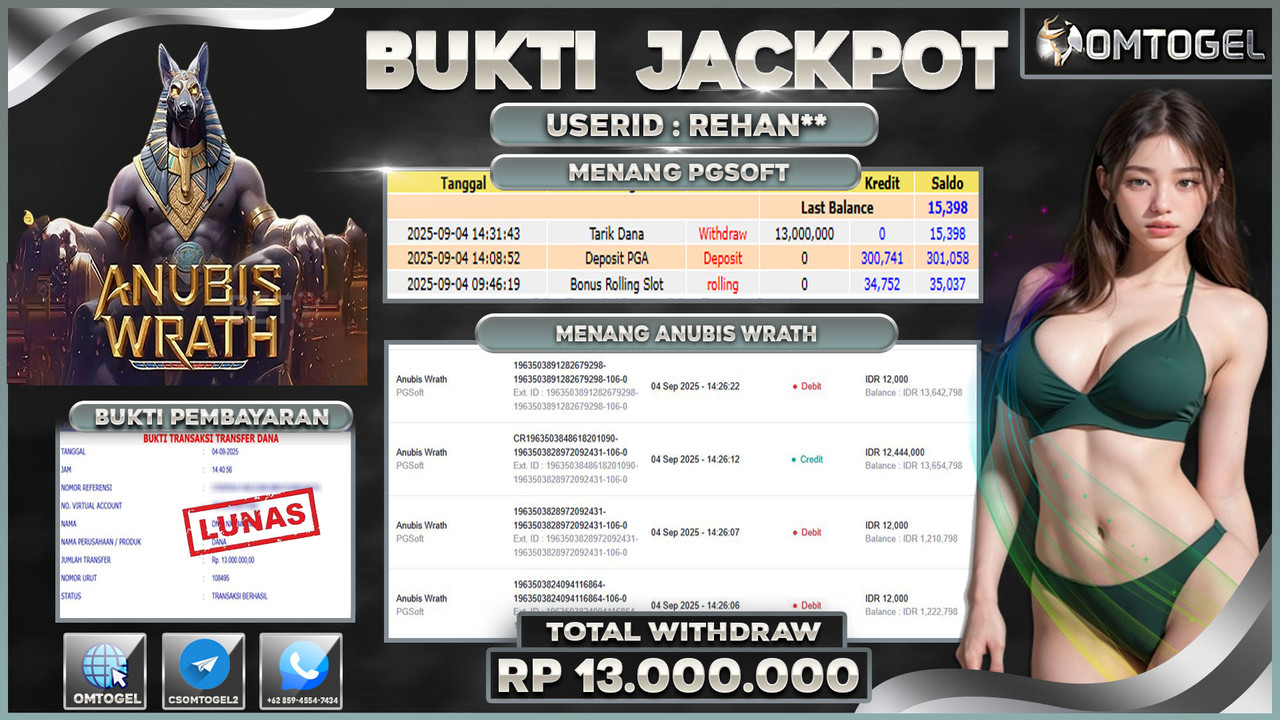 OMTOGEL JACKPOT PGSOFT ANUBIS WRATH 13 JUTA DI BAYAR LUNAS ,-