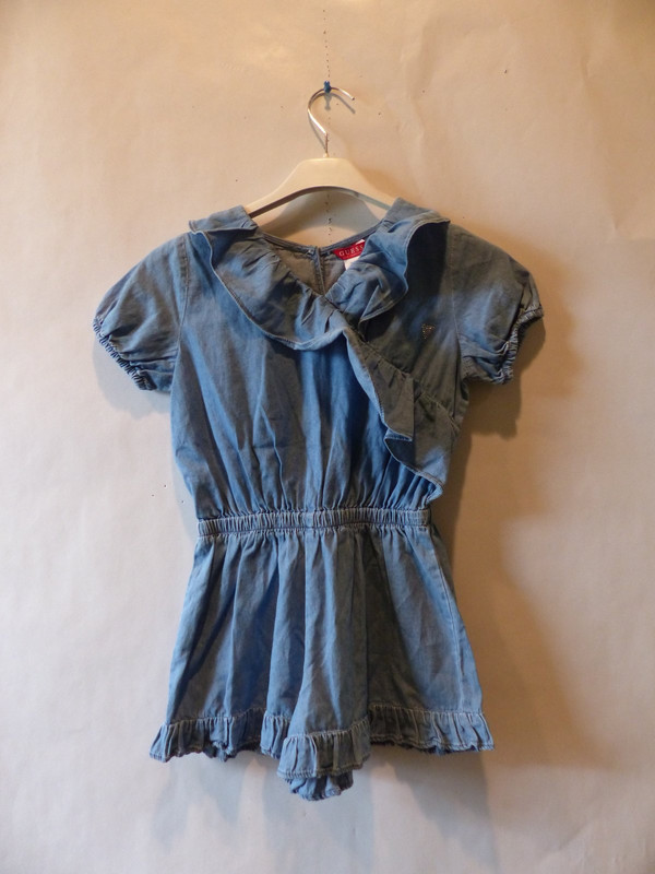 GUESS GIRLS CARMEN RUFFLE HEM ROMPER JUMPSUIT BLUE SIZE 7 SHORTS