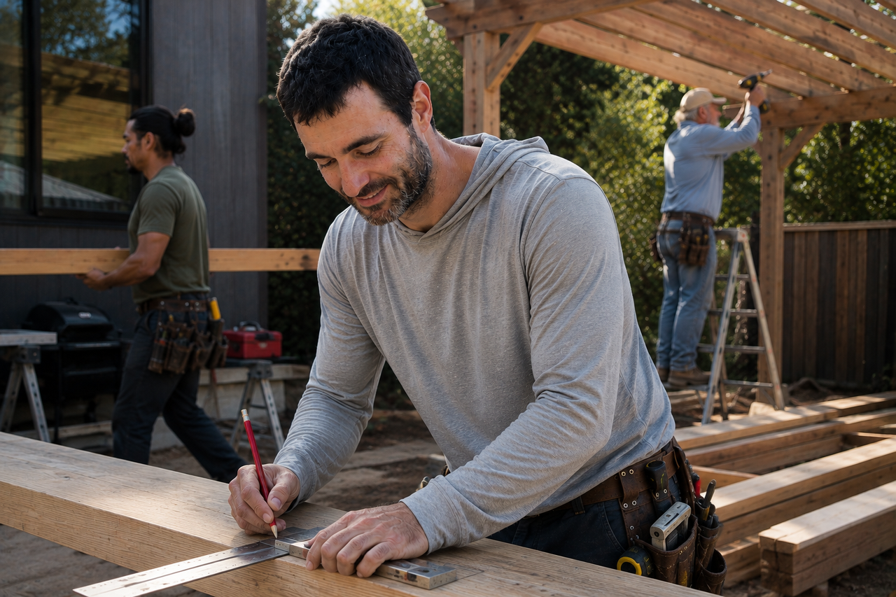 Corey at work on a Sonoma County job site, Finewright Builders