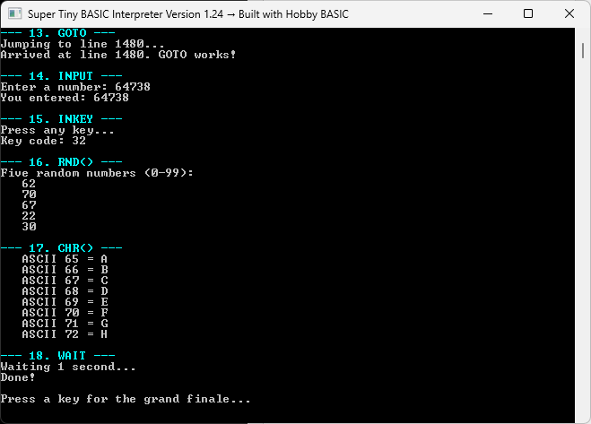 SUPER TINY BASIC INTERPRETER WINDOWS11 CONSOLE 4