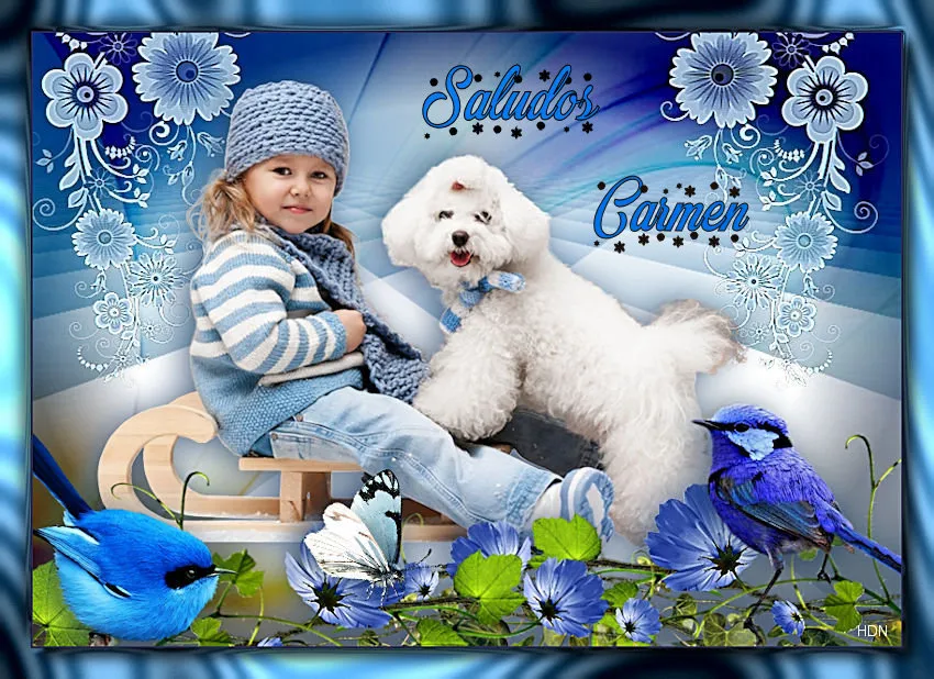 NADAL SALUDOS NIÑA TRINEO PERRO