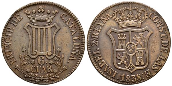 6 Cuartos 1838. Isabel II. Cataluña Coleccio-n-217