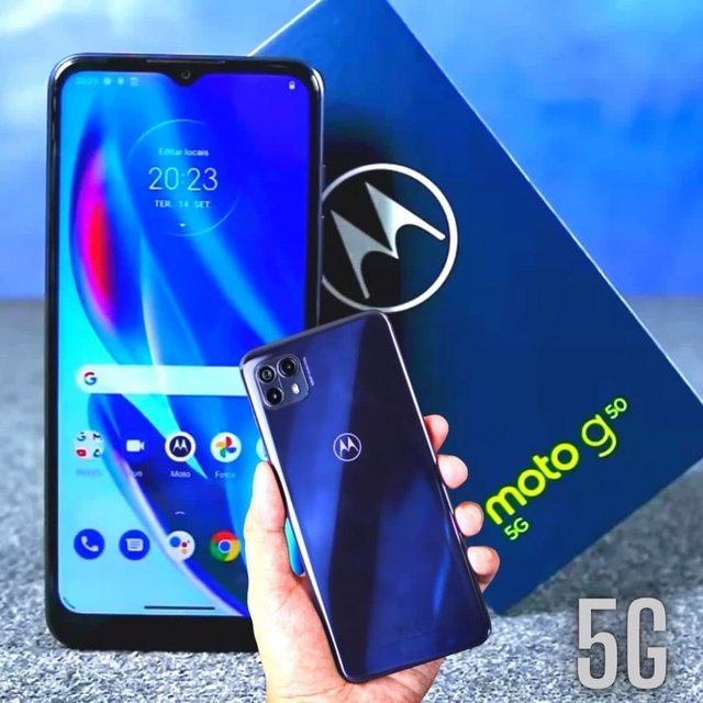 Smartphone Motorola Moto G50 5G Azul 128GB, 4GB RAM, Tela de 6.5”, Câmera Traseira Tripla, Android 11 e Processador Octa-Core