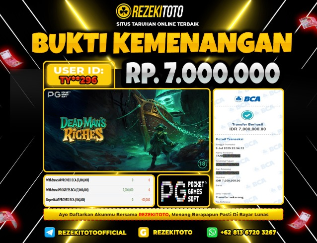 BUKTI KEMENANGAN 09 JULI 2025 DEAD MANS RICHES 7 JUTA 
