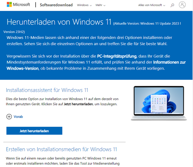 Windows 11 Download-Seite