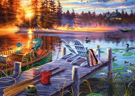 Dock-at-lake-and-Loons