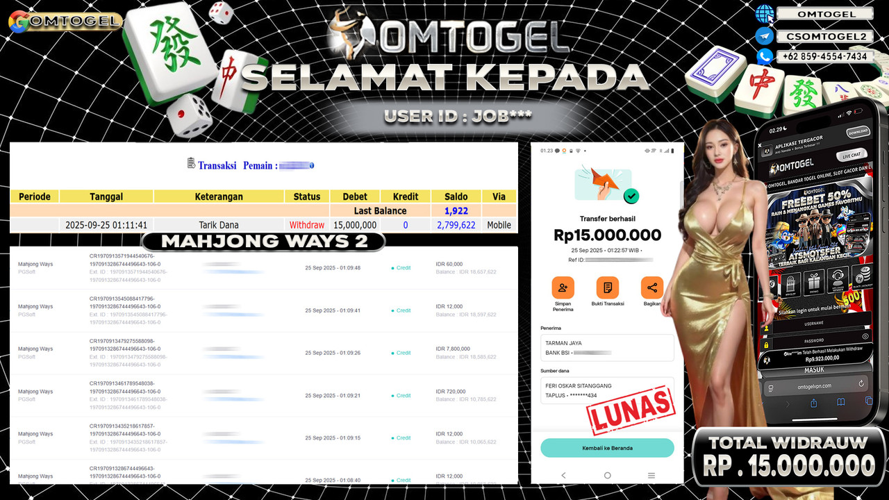 OMTOGEL JACKPOT PGSOFT MAHJONG WAYS 15 JUTA DI BAYAR LUNAS ,-