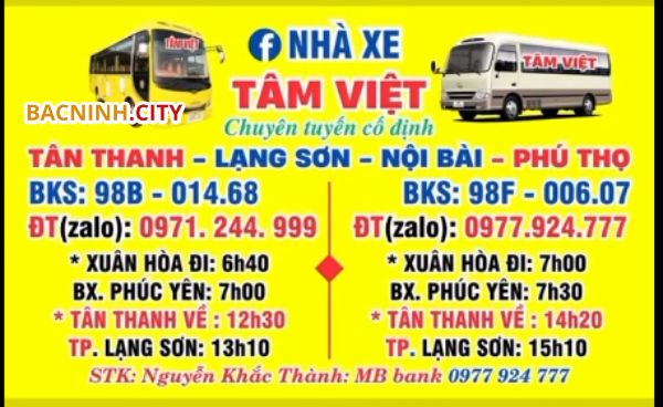 Lịch trình, giờ khởi hành xe khách tâm việt