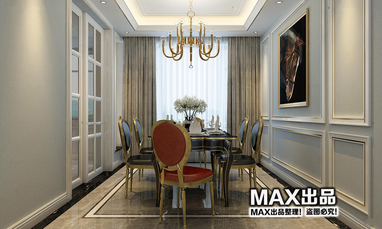 欧式客厅餐厅3D模型ID：390418-2