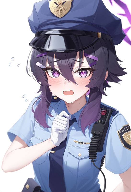 depth of field, 1girl, , [haruka (blue archive)], {{{{police uniform}}}}, blue a s-3674133836