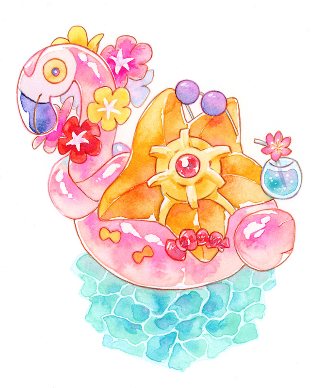 staryu-and-flamigo-pokemon-drawn-by-chac