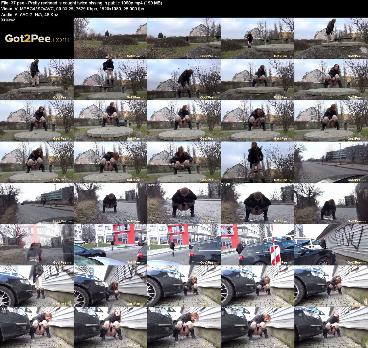 37 pee Pretty redhead is caught twice pissing in public 1080p