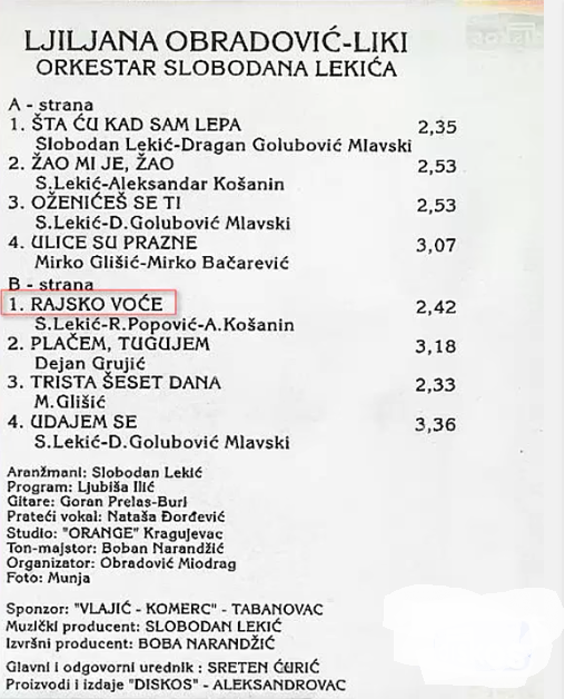 Ljiljana Obradovic Liki 1994 Prednja Kas b