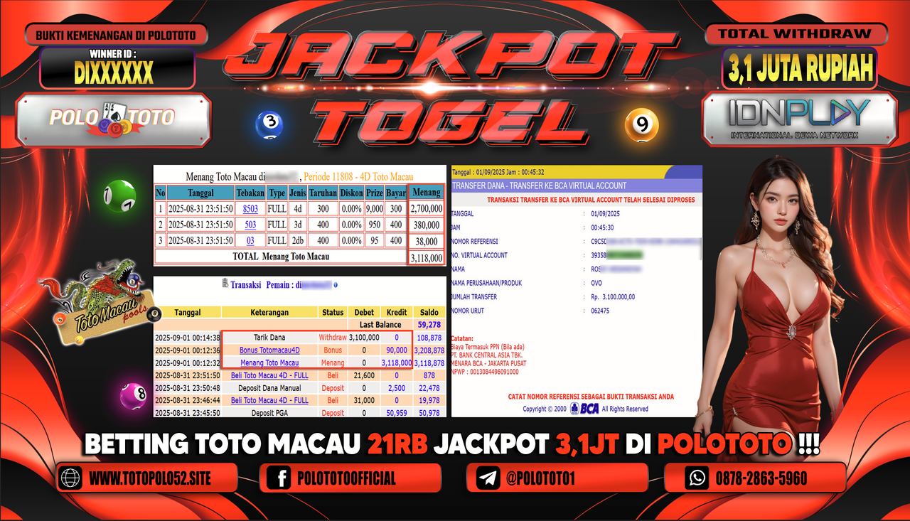 POLOTOTO JACKPOT TOGEL TOTO MACAU Rp.3.100.000,-