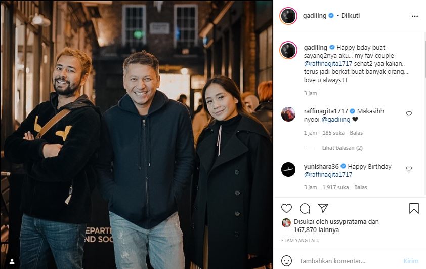 Yuni Shara nitip ucapkan ulang tahun untuk Raffi dan Nagita di IG Gading Marten