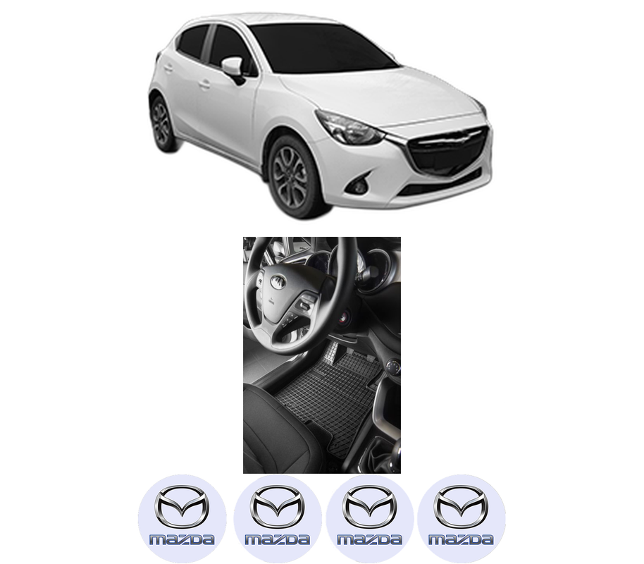 Set covorase presuri MAZDA 2 Hatchback (DL, DJ) din 2014-2021, auto, din cauciuc thermoplastic, 4 Stickere auto cu MAZDA