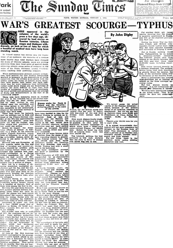 Holocaust - The Sunday Times - February 1942 - Typhus - War's Greatest Scourge - Eastern Front - dea