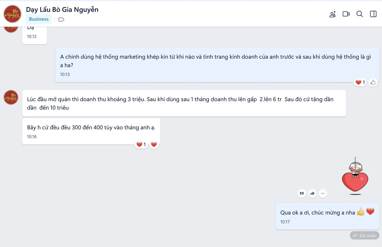 Kết quả marketing của học viên 4 - báo cáo doanh thu