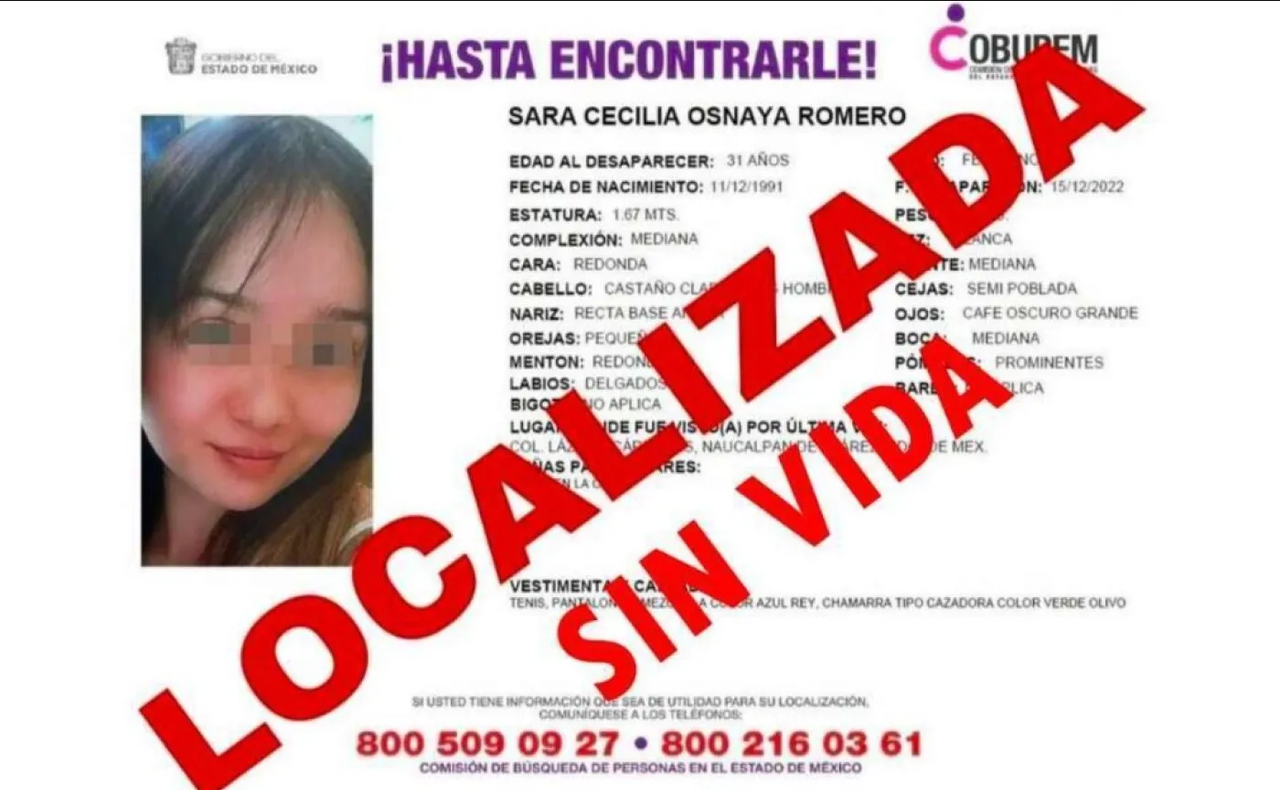 Hallan muerta a Sara Cecilia, mujer desaparecida desde el 15 de diciembre