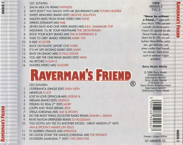 03/11/2023 - Various – Raverman's Friend (2 x CD, Compilation)(Sony Music Media – SMM 486926 2)  1996 R-1141691-1548522285-4041