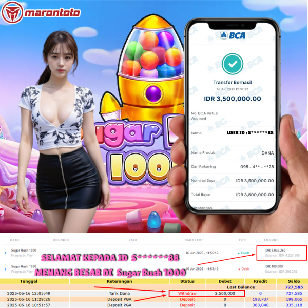 Bukti Kemenangan Member Marontoto Sebesar 3,500,000 JuTa