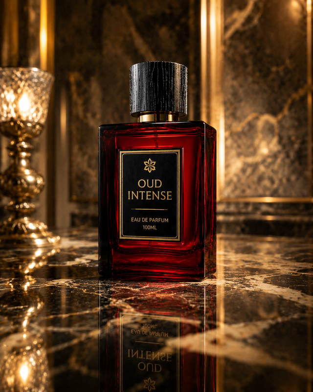 Example result for: Golden Marble Elegance: Warm-Lit Fragrance Photography Prompt