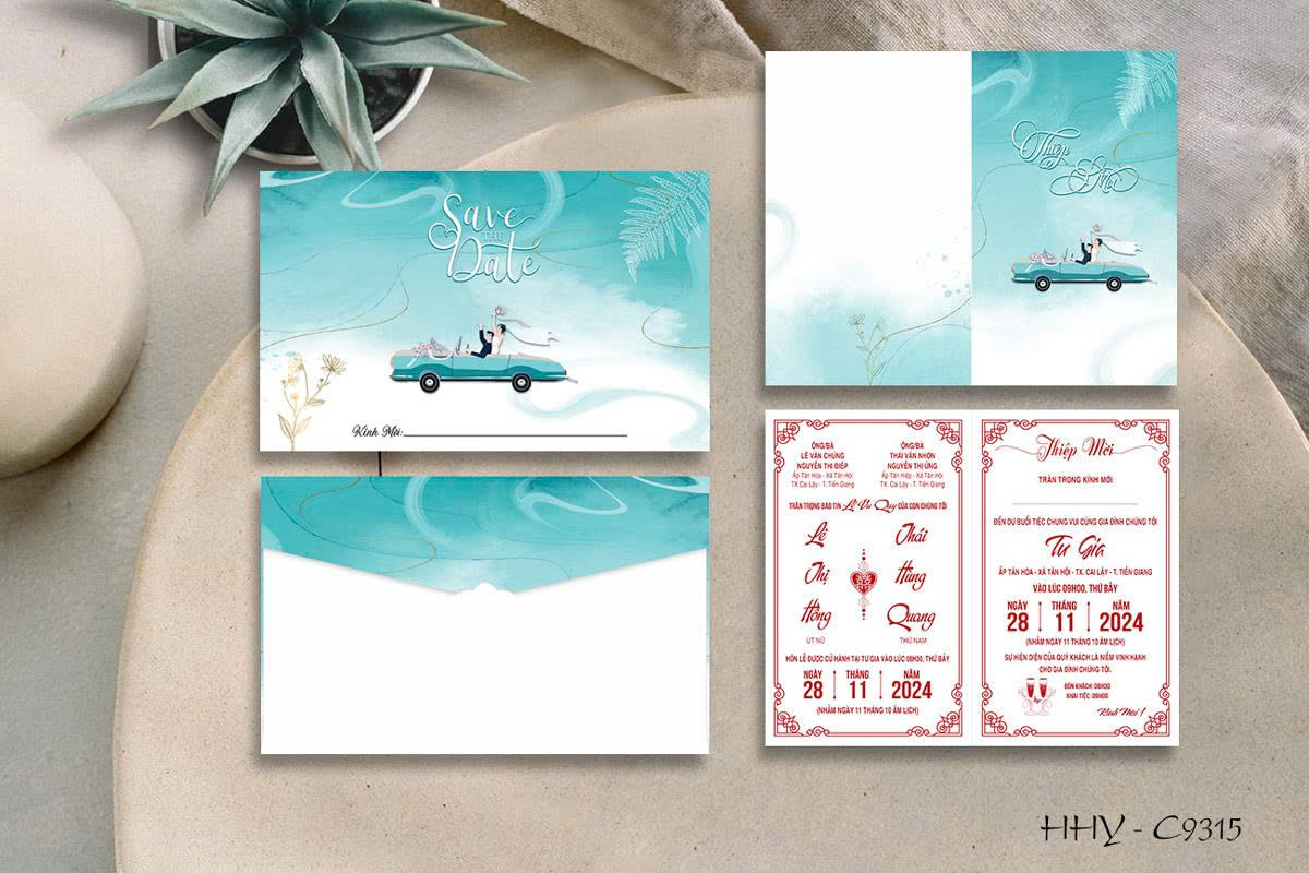 Thiệp xe cổ xưa tone xanh ngọc (9313)