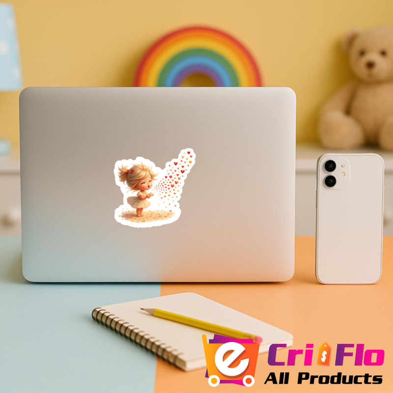 Sticker fetita sufla inimioare1, Autoadeziv, Cri-Flo, dimensiune 20 cm