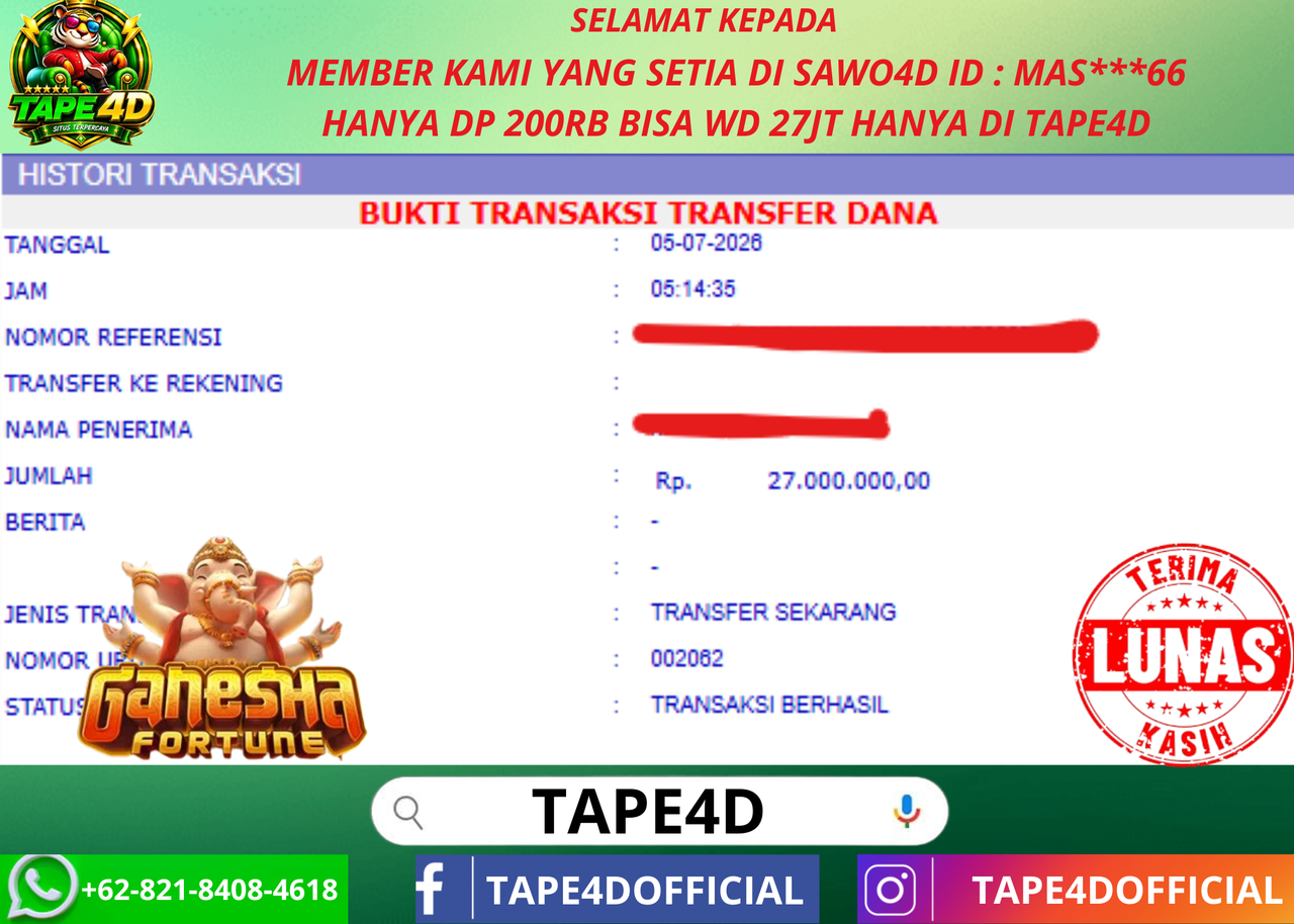 TAPE4D JACKPOT GANESHA FORTUNE PG SOFT 27.000.000-LUNAS