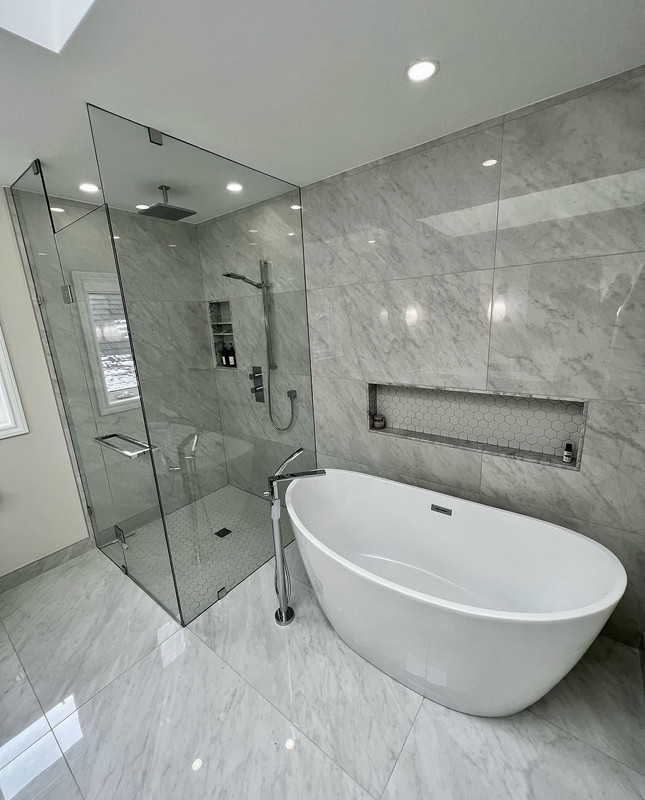 Finished primary bathroom remodel in Fremont