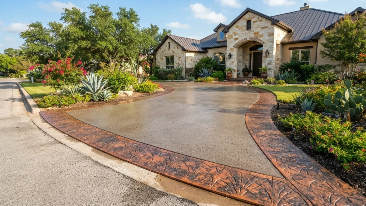 Decorative concrete driveway San Antonio stamped border