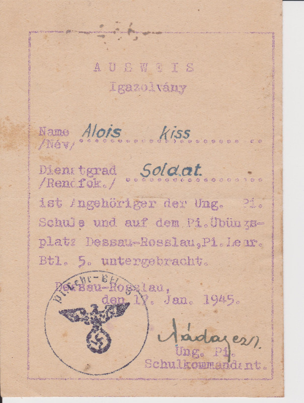 Német igazolvány Pi. lehr.btl 5