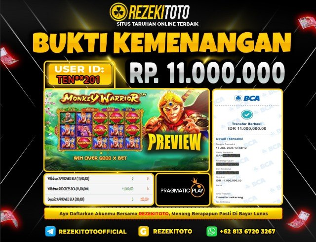 BUKTI KEMENANGAN 15 JULI 2025 MONKEY WARRIOR 11 JUTA 