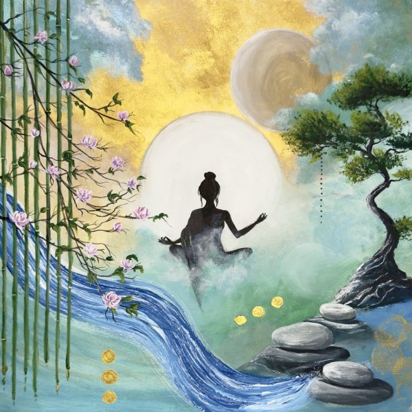 Desenho abstrato de fluxo e harmonia na natureza, representando a abordagem integrativa