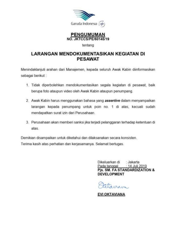 Surat Larangan Garuda Indonesia