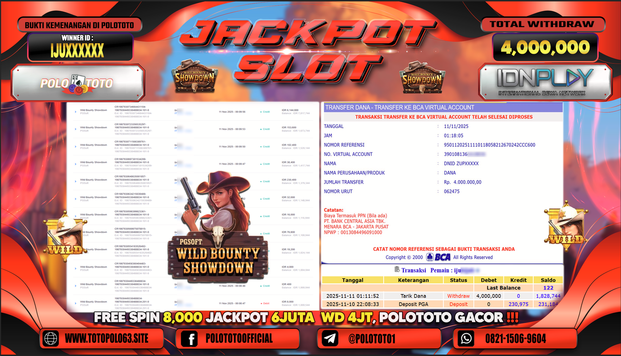 POLOTOTO JACKPOT SLOT WILD BOUNTHY SHOWDOWN Rp.4.000.000,- LUNAS