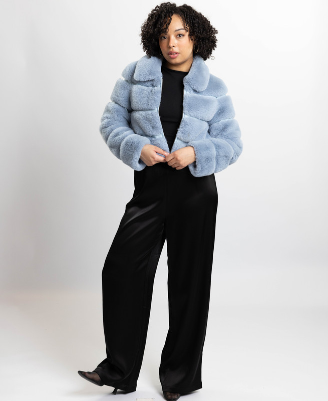 Paneled faux sky blue full body view