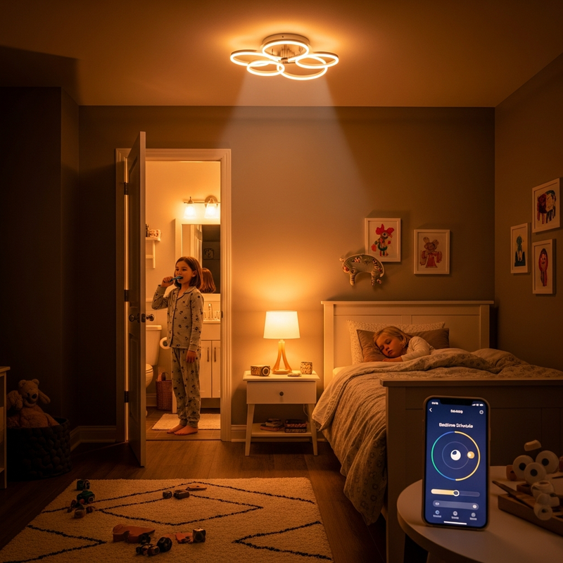 Smart lights in children bedroom with automation schedule display