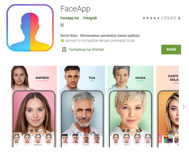 Aplikasi Face App di Google Play Store