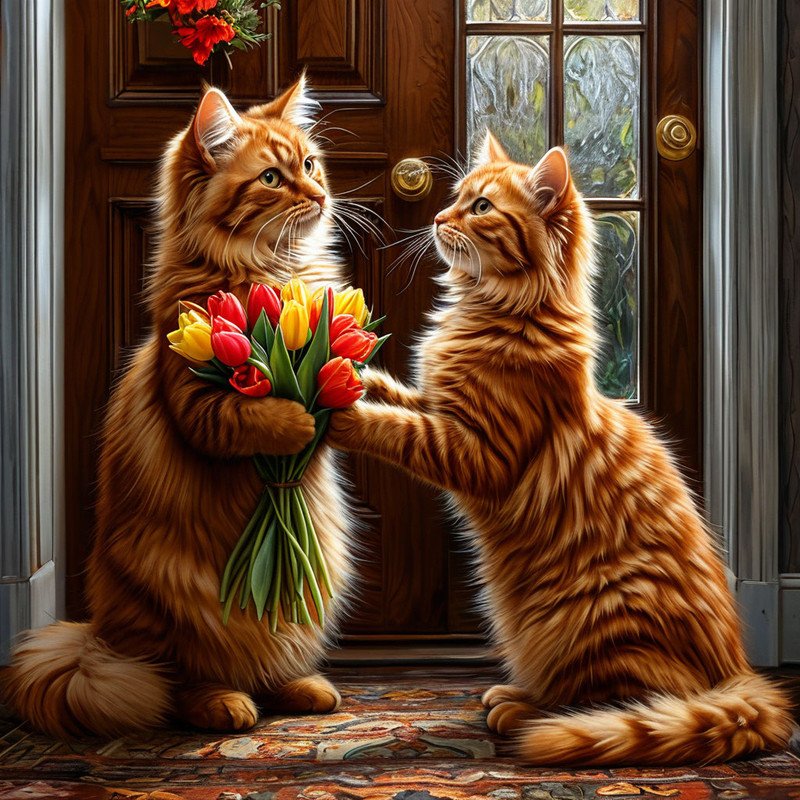 кот и кошка у двери