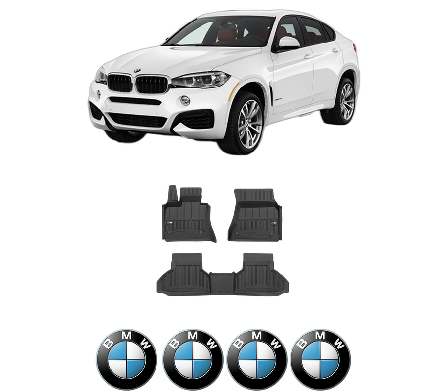 Set covorase presuri BMW Seria X6 (F16, F86) din 2014-2019, auto, din cauciuc thermoplastic, 4 Stickere auto cu BMW Seria