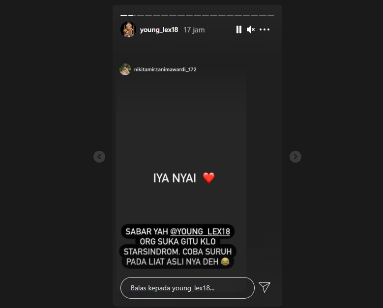 Young Lex repost InstaStory Nikita Mirzani
