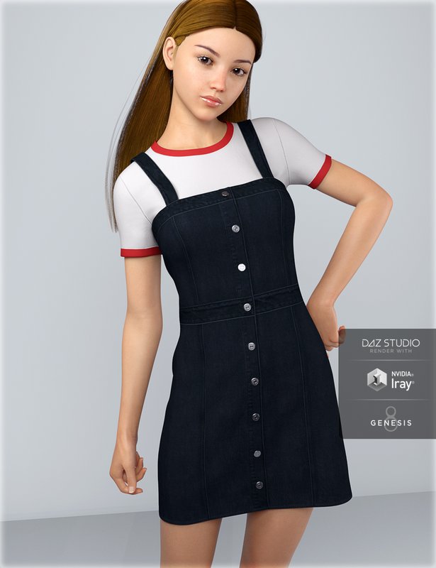 dForce HnC Denim Mini Dress Outfit for Genesis 8 Females