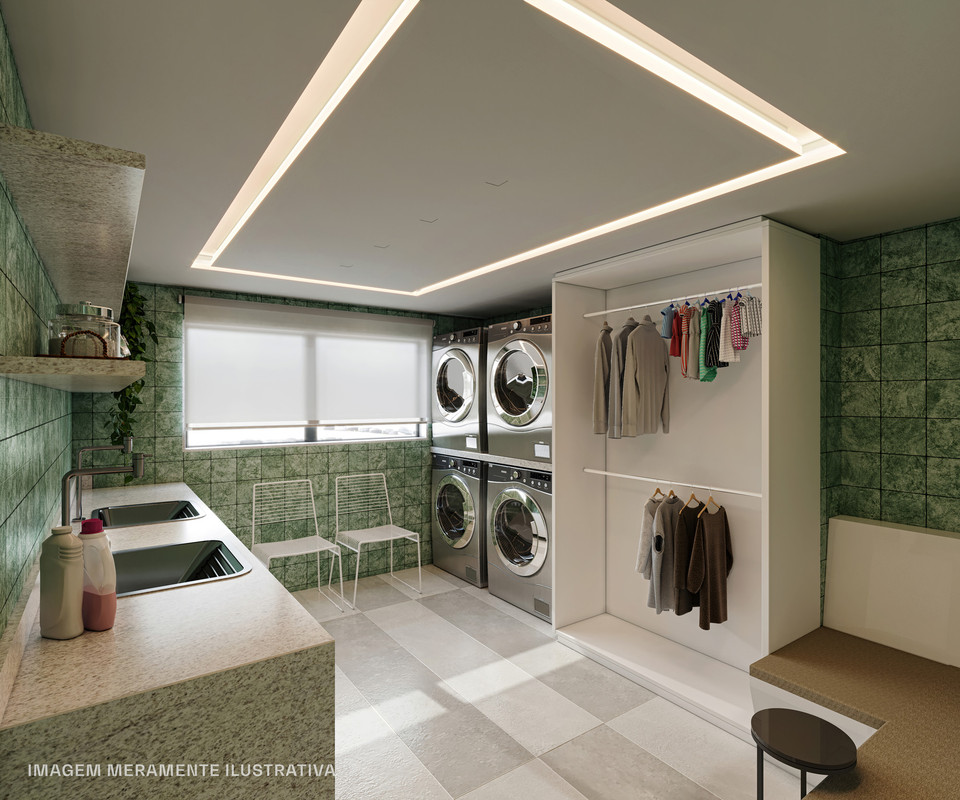 Lavanderia compartilhada do Icon Design Living com acabamento moderno