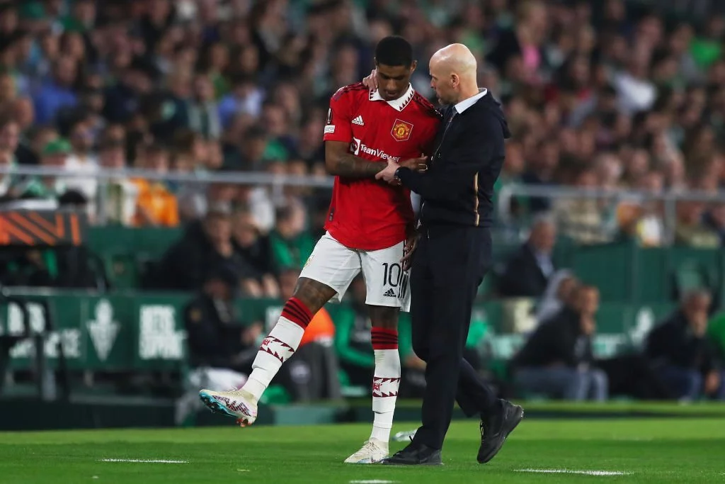 Eric ten Hag with Marcus Rashford
